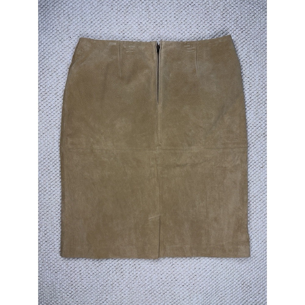 Newport News Suede Leather Pencil Skirt Womens 12 Tan Camel Lined Back Zip - Picture 2 of 9